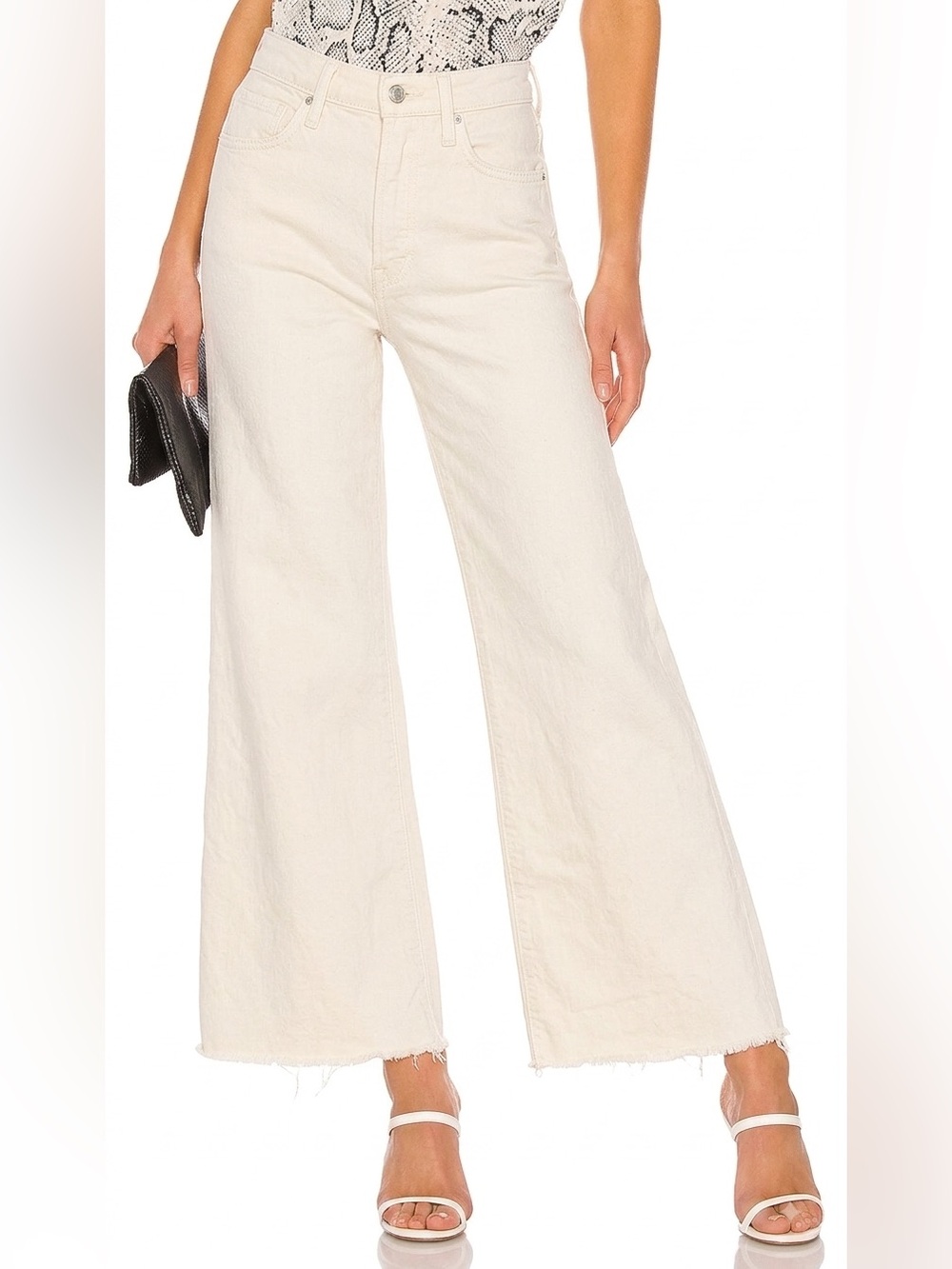 MOTHER Superior The Tomcat Roller Fray Cream Wide Leg Jeans 25
